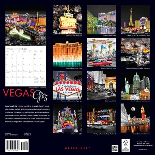 Graphique 2023 לוח השנה של ווגאס גליץ קיר | 12 x 12 | נייר עבה | מארגן בית ומשרדים | רשת חודשית גדולה